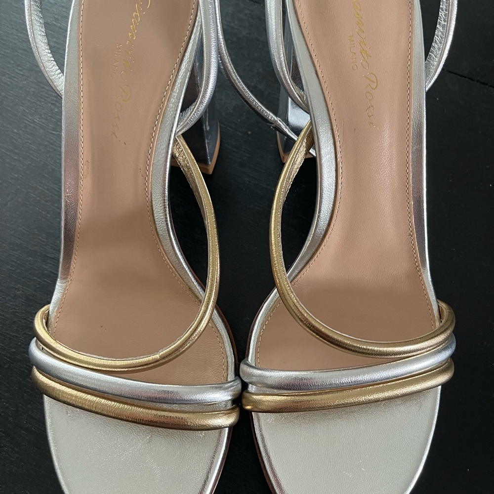 Gianvito Rossi Bekah Block-Heel Metallic Leather Sandals $845 - Picture 2 of 7